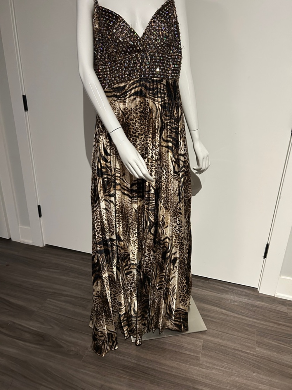 Embellished Animal Print Maxi Dress - Brown & Black